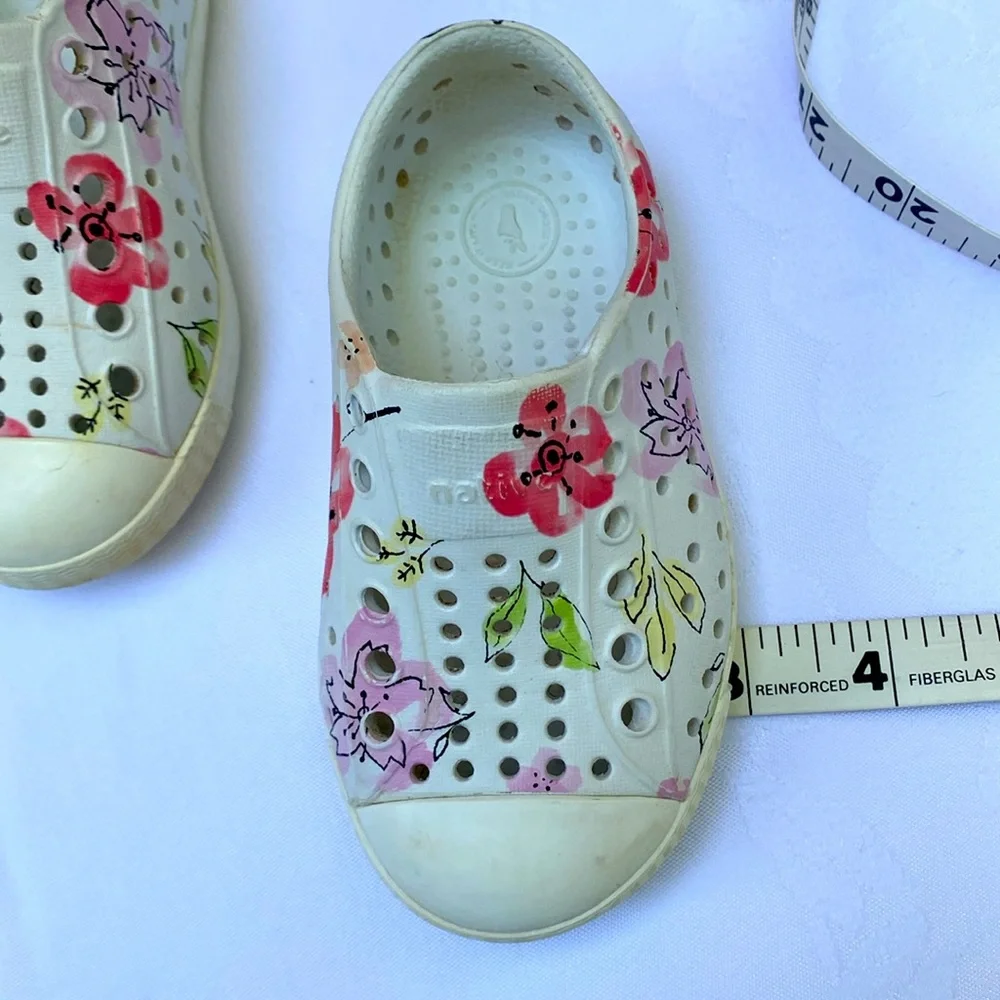Native Kids Sneakers White with Pink, Red, Green Floral Print